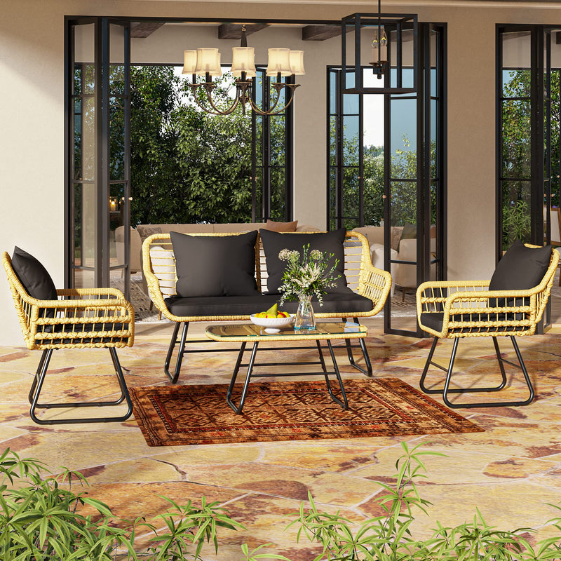 4-Piece Patio Furniture Wicker Outdoor Bistro Set, All-Weather Rattan Conversation Loveseat Chairs