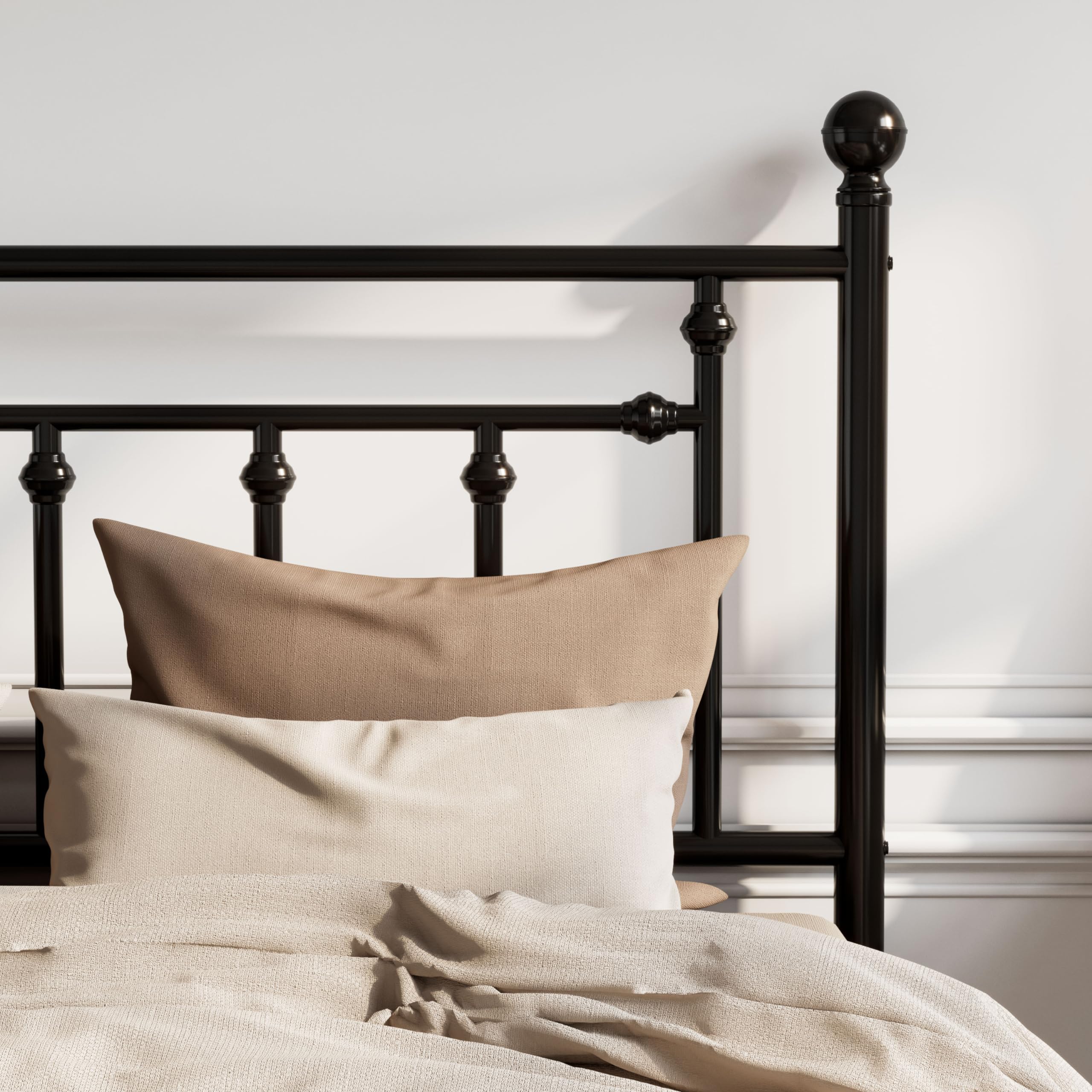 14'' Queen Size Metal Platform Bed Frame/Victorian Headboard and Footboard/Steel Slats