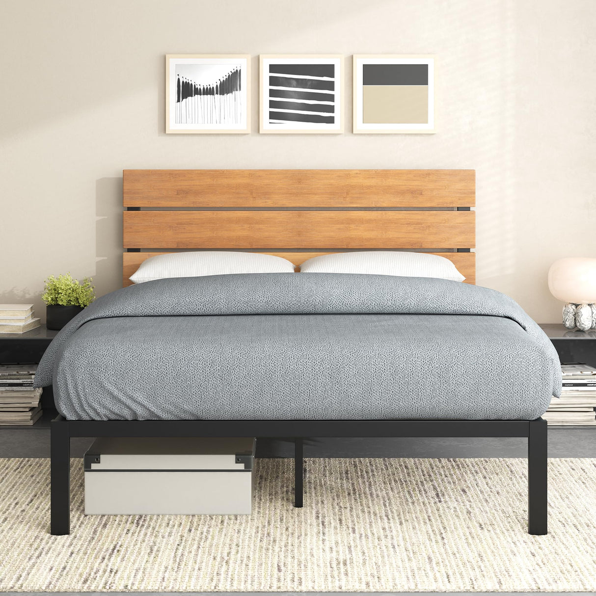 Paul Metal and Bamboo Platform Bed Frame Wood Slat Support