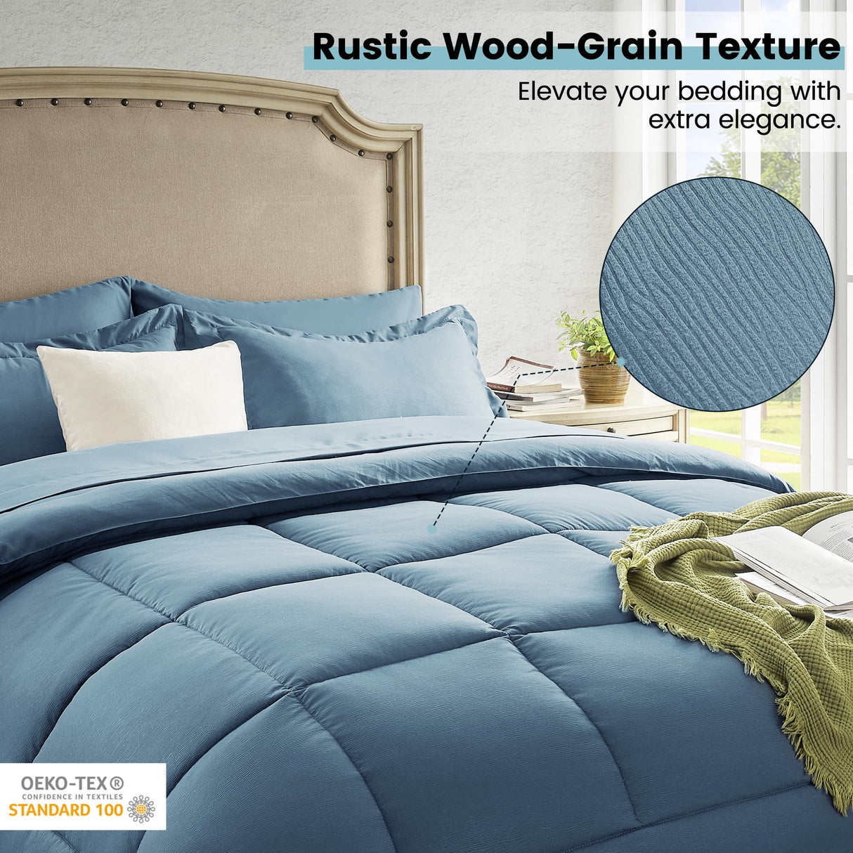 7 Pieces Comforter Set Queen, Wood Grain Texture Bedding Comforter