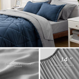 Navy Comforter Set King - 7 Pieces Reversible King Navy Bed in a Bag