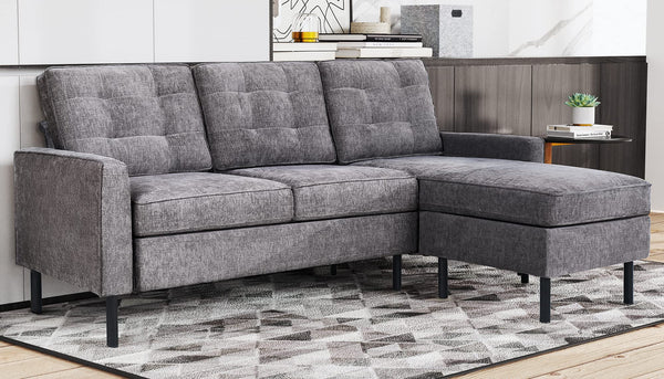 Sectional Sofa Couch Converible - L Shaped Sofa Adult Size with Chenille Fabric