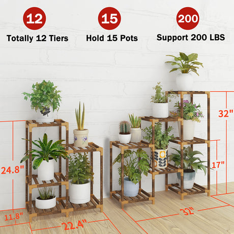 Plant Stand Indoor Outdoor, 12 Tier Corner Shelf Wood Rack Display