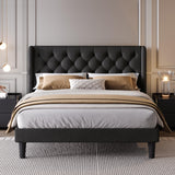 Full Size Platform Bed Frame with Upholstered Headboard and Wingback, Button Tufted