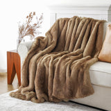 Luxury Camel Faux Fur Throw Blanket, Soft Cozy Warm Mink Fur Blanket for Bed