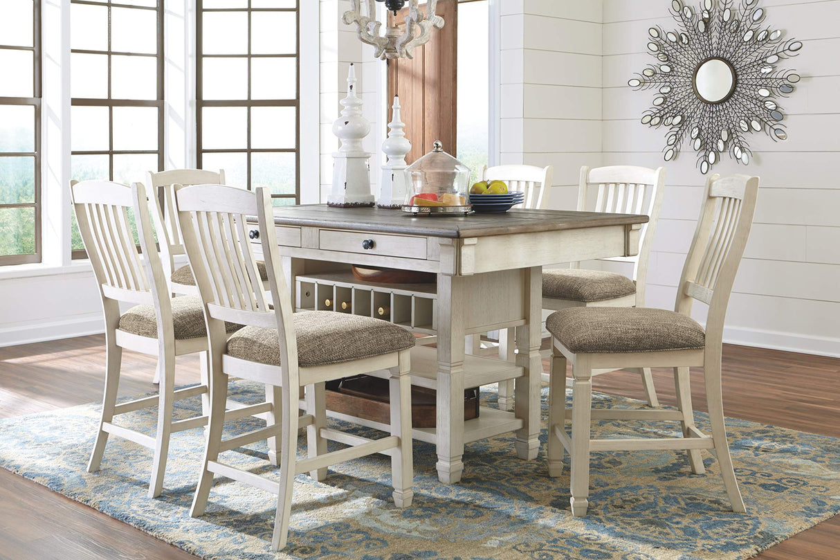 Bolanburg Farmhouse Counter Height Dining Room Table, White & Brown