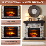 Electric Fireplace with Mantel, 40”W Faux-Stone Fireplace Mantel