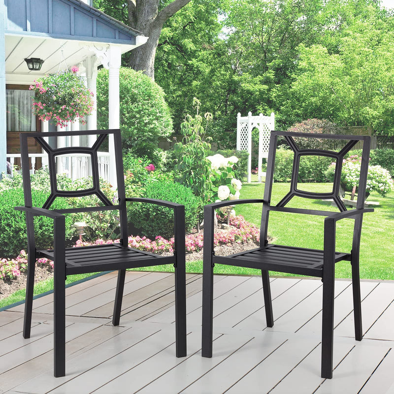 Patio Chairs Set of 2, Black Metal Outdoor Chairs Set (Stackable)