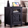 Farmhouse Nightstand with Charging Station - Modern Bed Side Table