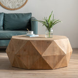 38'' Drum Coffee Table Farmhouse Coffee Table for Living Room, Modern Retro Round Wood Coffee Table