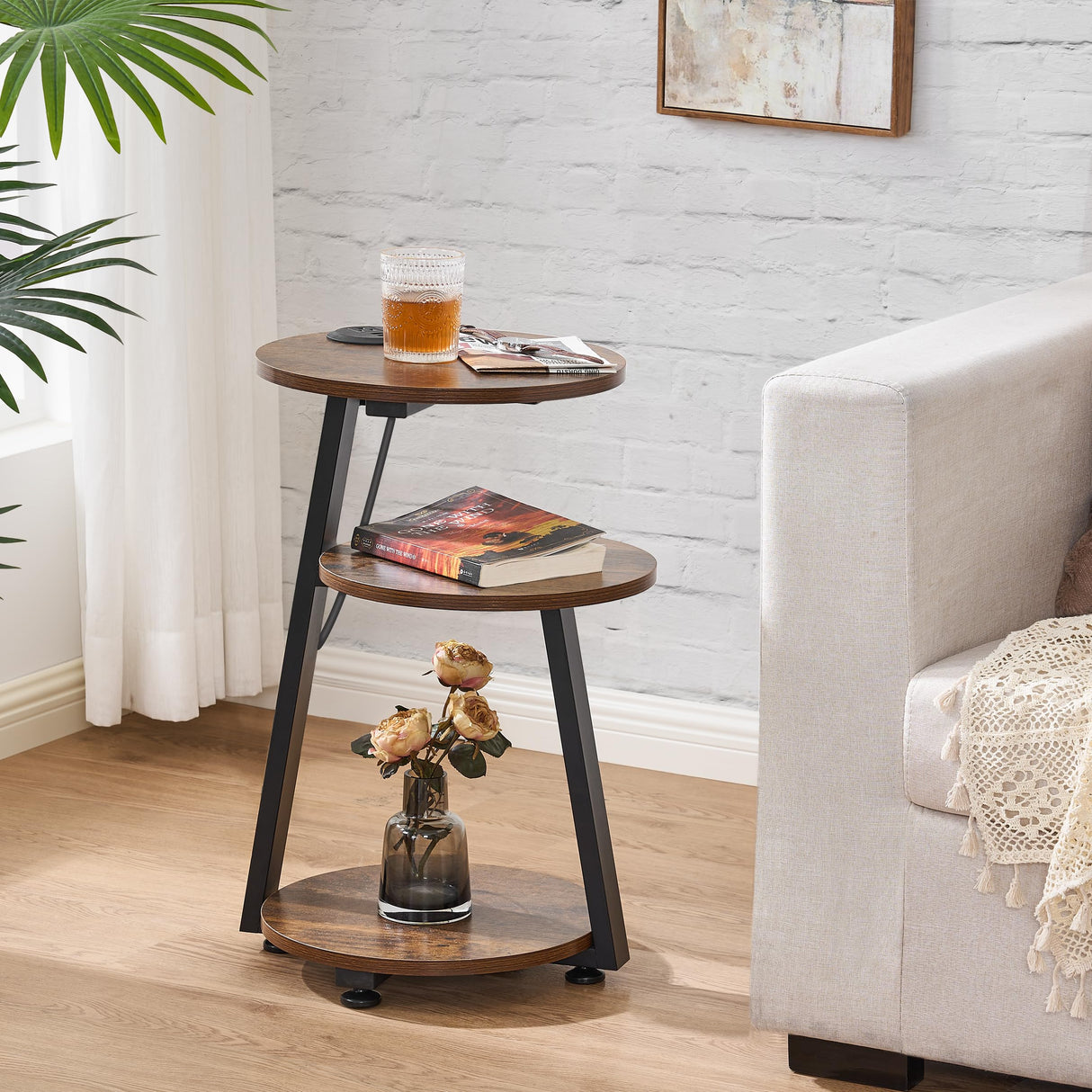 Round End Table with Charging Station