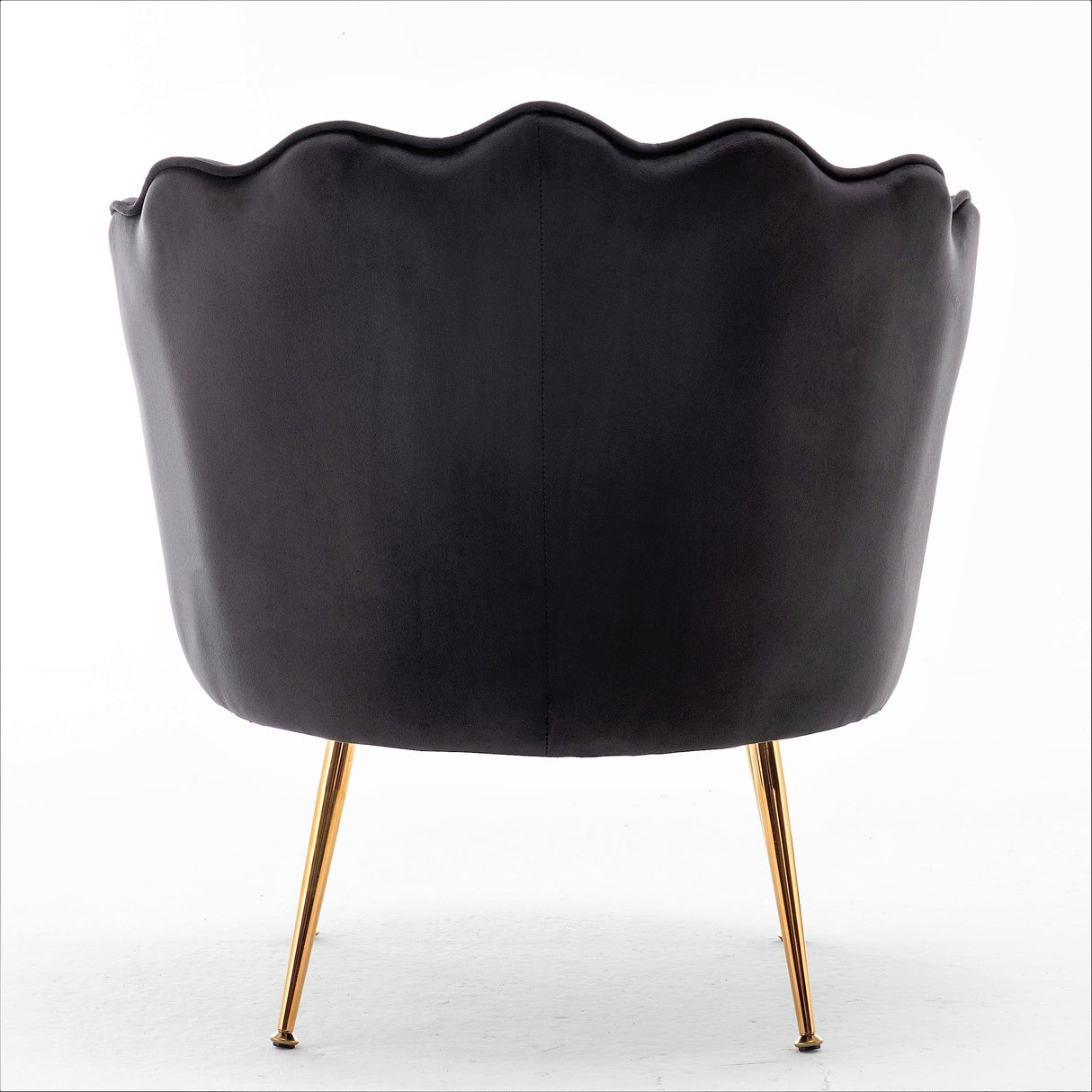 Velvet Barrel Accent Chair with Scalloped Silhouette and Gold Metal Legs