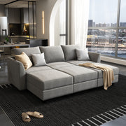 Convertible Modular Sectional Sofa with Ottomans Polyester Fabric Sleeper Sectional