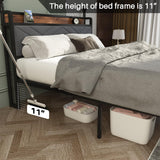 Canopy Bed Frames Full Size Metal Platform with Charging Station, Headboard and Footboard