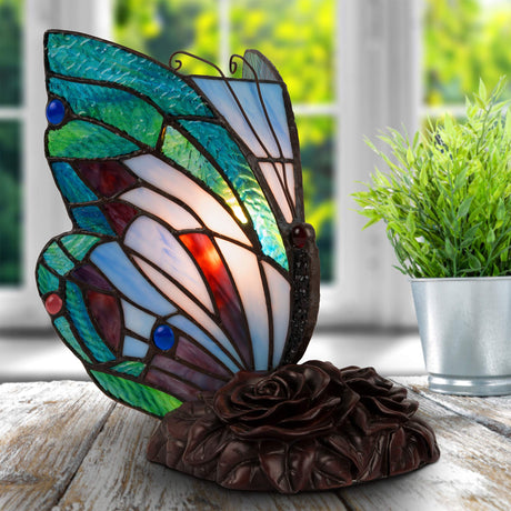 Tiffany Style Butterfly Lamp-Stained Glass Table or Desk Light LED Bulb Included