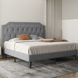 Upholstered King Size Platform Bed Frame with Adjustable and Curved Corner Design