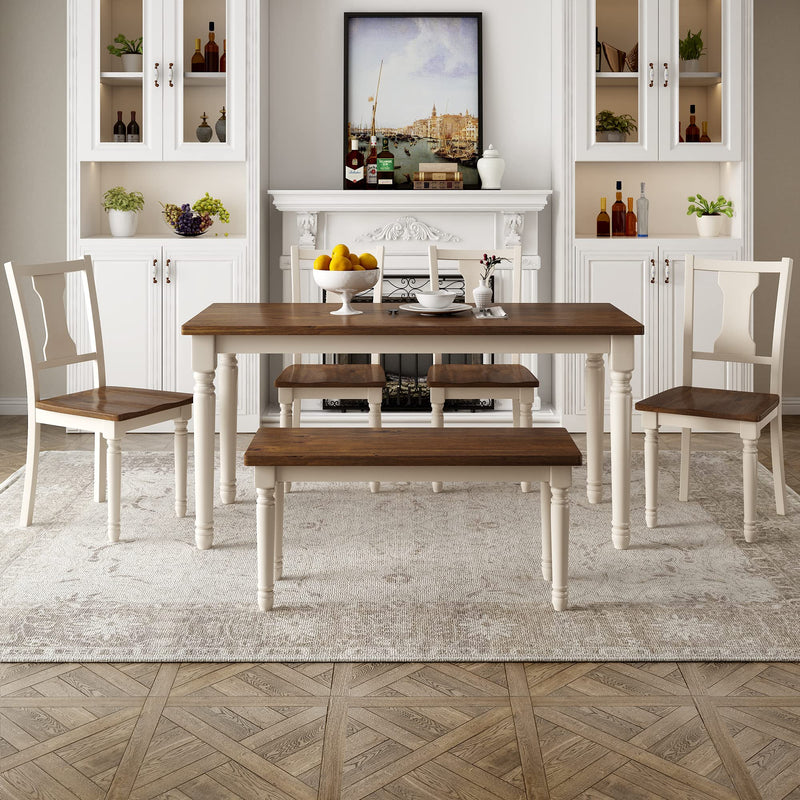 Piece Kitchen Dining Set for 6, Farmhouse Rustic Style Rectangular Wood Table