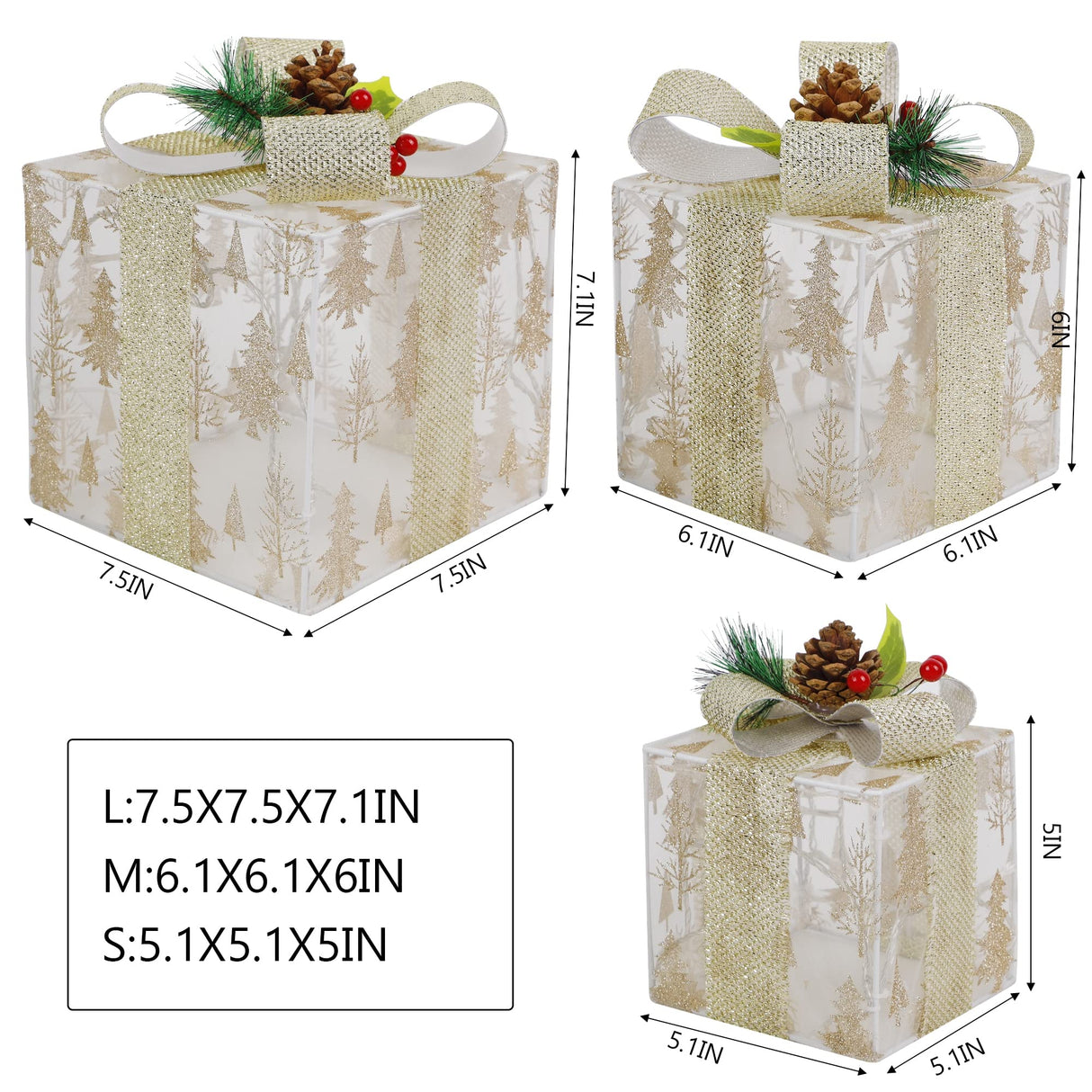 Set of 3 Christmas Lighted Gift Boxes