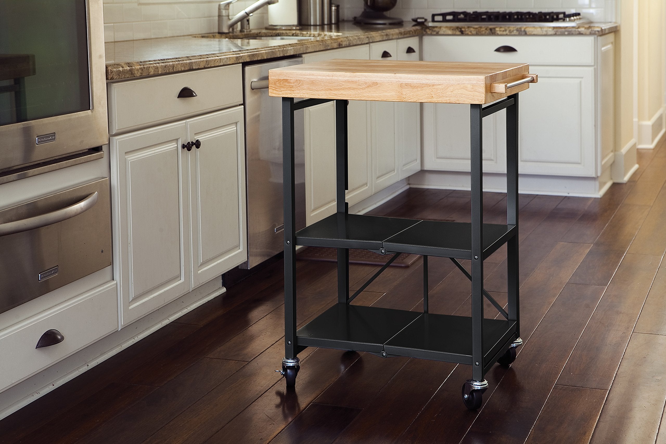 Folding Kitchen Cart on Wheels  for Chefs Outdoor, Microwave Cart