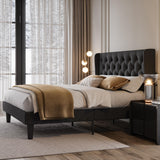 Full Size Platform Bed Frame with Upholstered Headboard and Wingback, Button Tufted