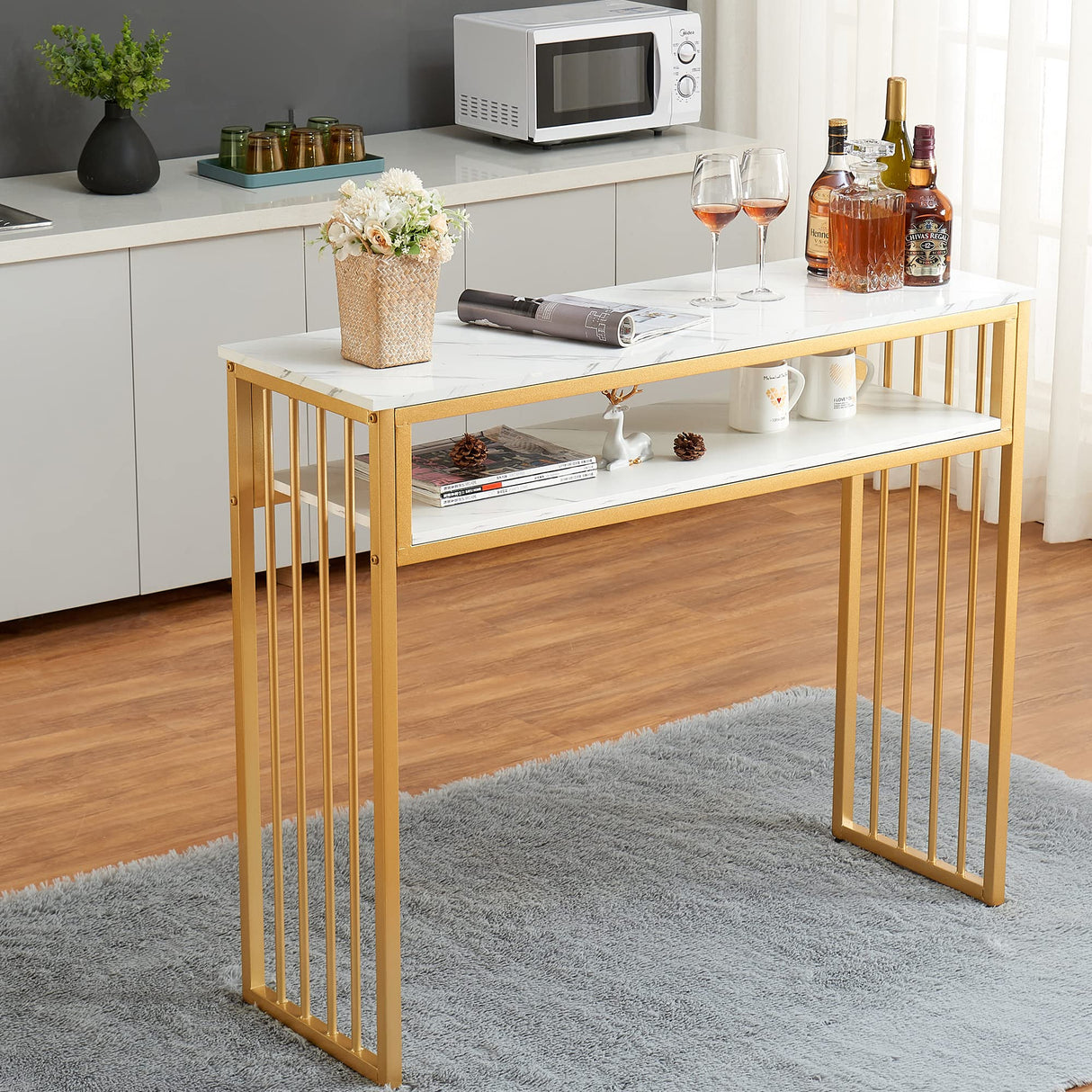 Gold Bar Table, High Top Pub Tables for Kitchen, Modern Dinning Table