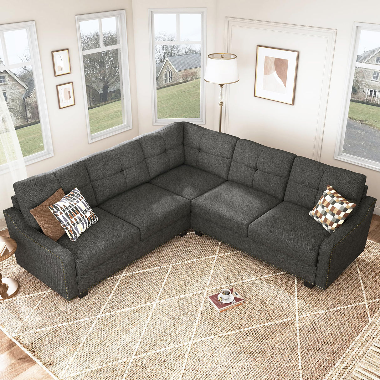 Convertible Sectional Sofa, L Shaped Couch, Reversible 4 Seat Corner Sofa