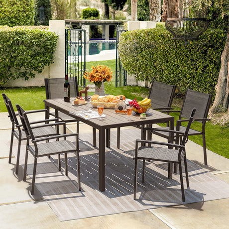 7 Pieces Patio Dining Set Outdoor Furniture with 6 Stackable Textilene Chairs