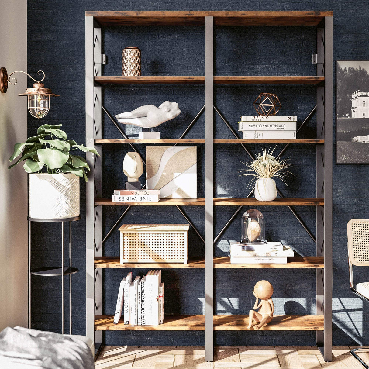 Open Large Bookcase, Industrial Style Shelves