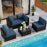 5 Pieces Outdoor Patio Sectional Sofa Couch, Black PE Wicker Furniture Sets