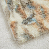 Soft Warm Tan Brown Blue Russian Lynx Faux Fur White Sherpa Bed Blanket