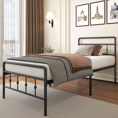 Twin Metal Bed Frame with Vintage Headboard and Footboard,Victorian Style Platform