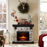 Electric Fireplace with Mantel, 40”W Faux-Stone Fireplace Mantel