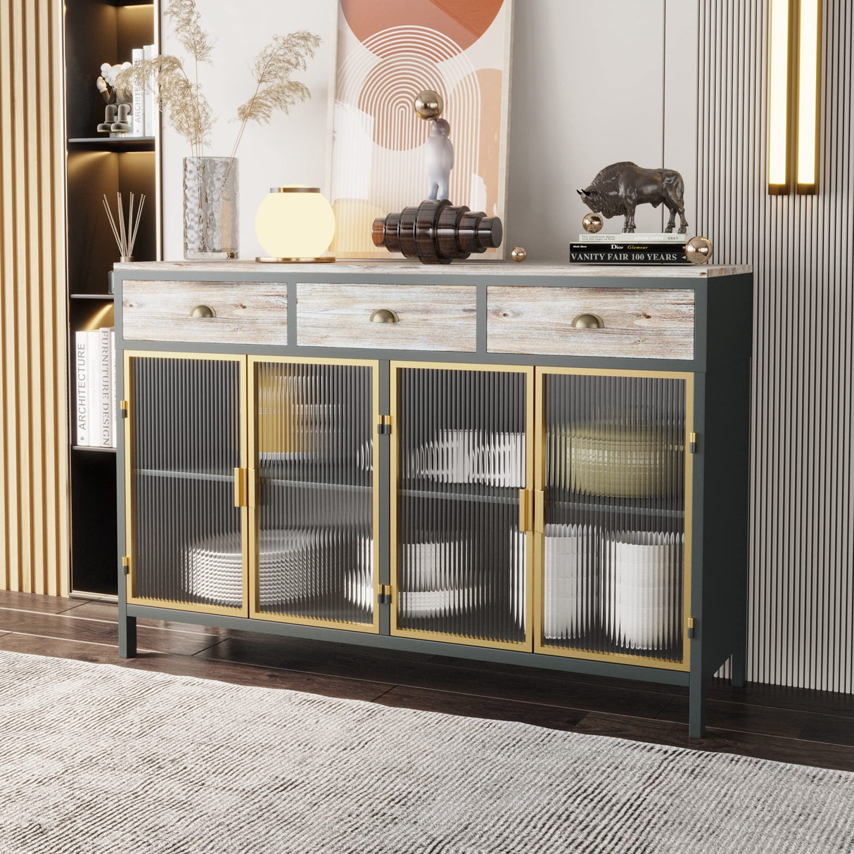 Home Furniture Series Modern Sideboard Storage with 4 Glass Doors