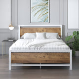 Queen Platform Bed Frame with Wooden Headboard and Footboard, Metal Bed Frame