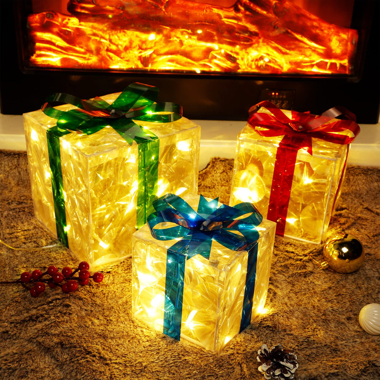 Set of 3 Lighted Gift Boxes Christmas Decorations