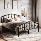 Queen Size Metal Platform Bed Frame with Victorian Style Wrought Iron-Art Headboard