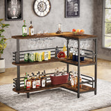 L-Shaped Home Bar Unit, 3 Tier Liquor Bar Table with Storage Shelves