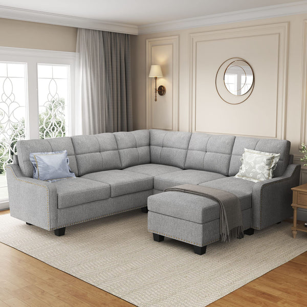 Convertible Sectional Sofa, L Shaped Couch with Storage Ottoman