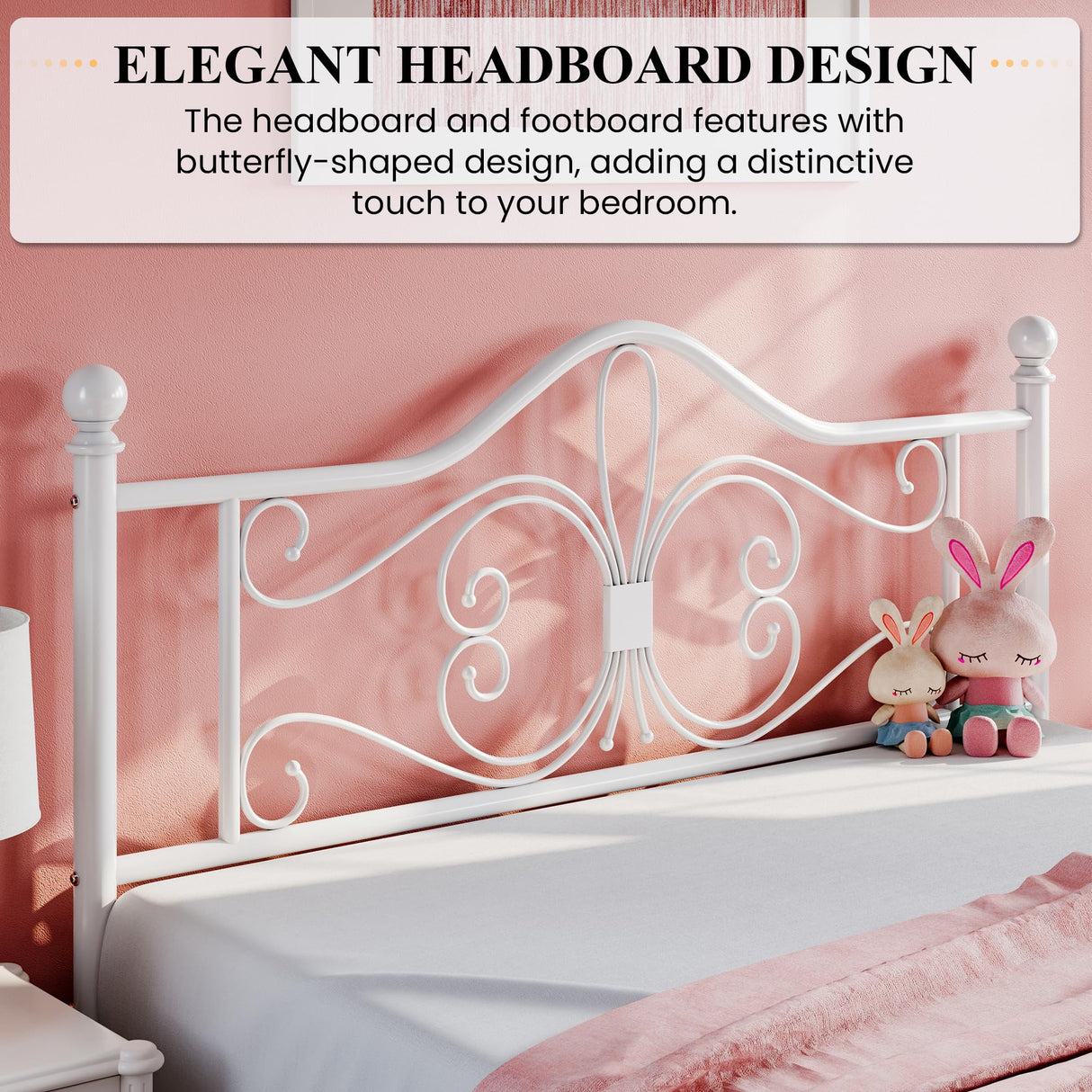 Queen Size Bed Frame , Metal Bed Frame with Butterfly Pattern Design