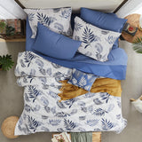 Textured Design Blue Leaves Printed Comforter King Size