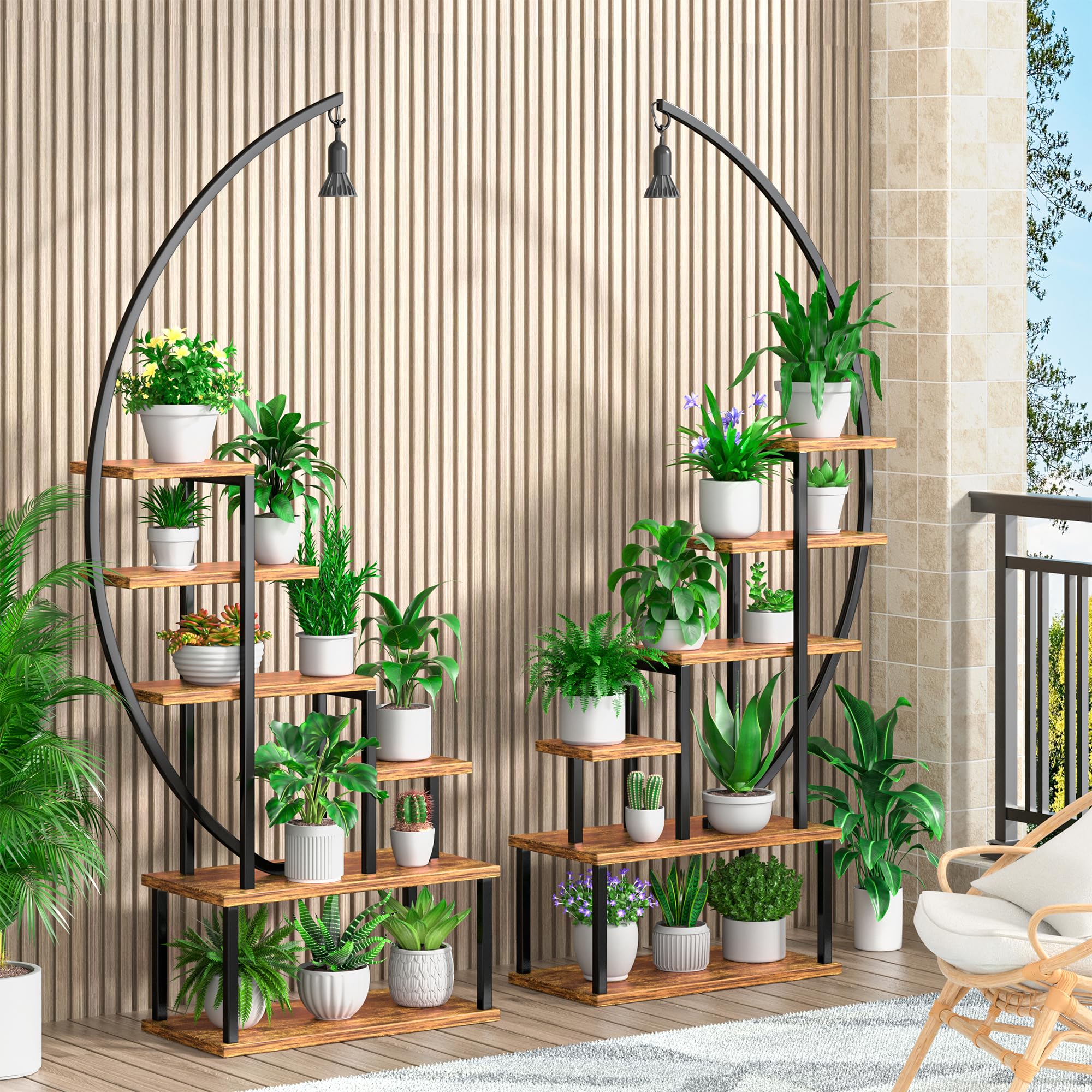 6-Tier Metal Plant Stand with Grow Lights – Indoor Decorative Shelf