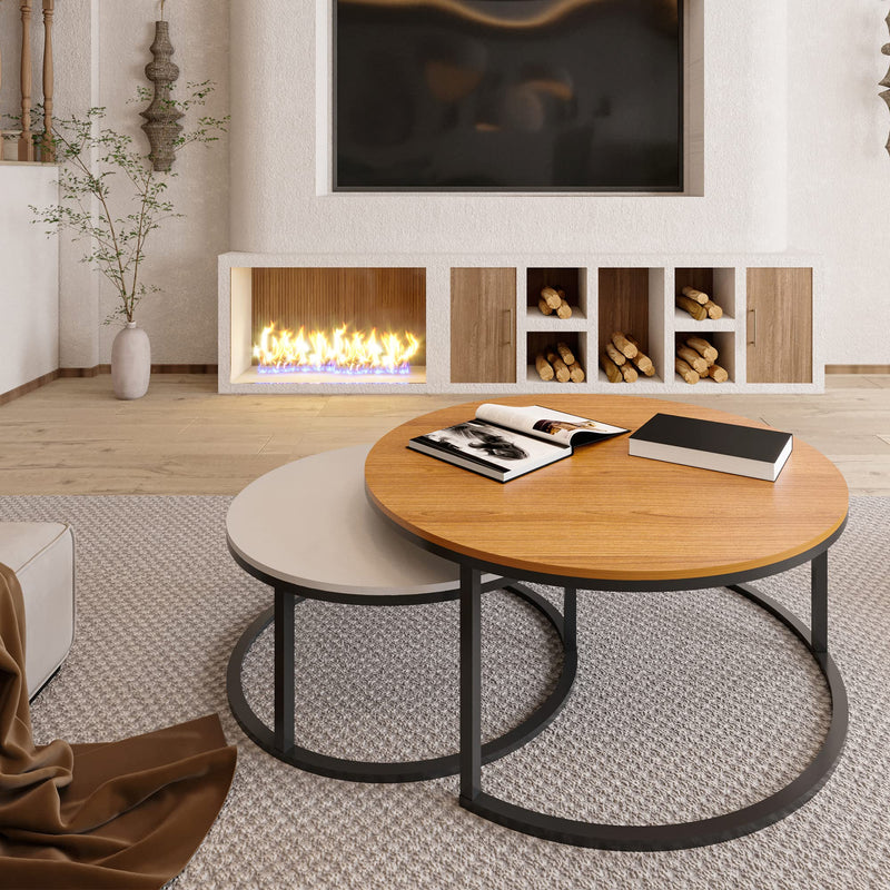 Modern Round Nesting Coffee Tables for Living Room, 2-Piece Space-Saving