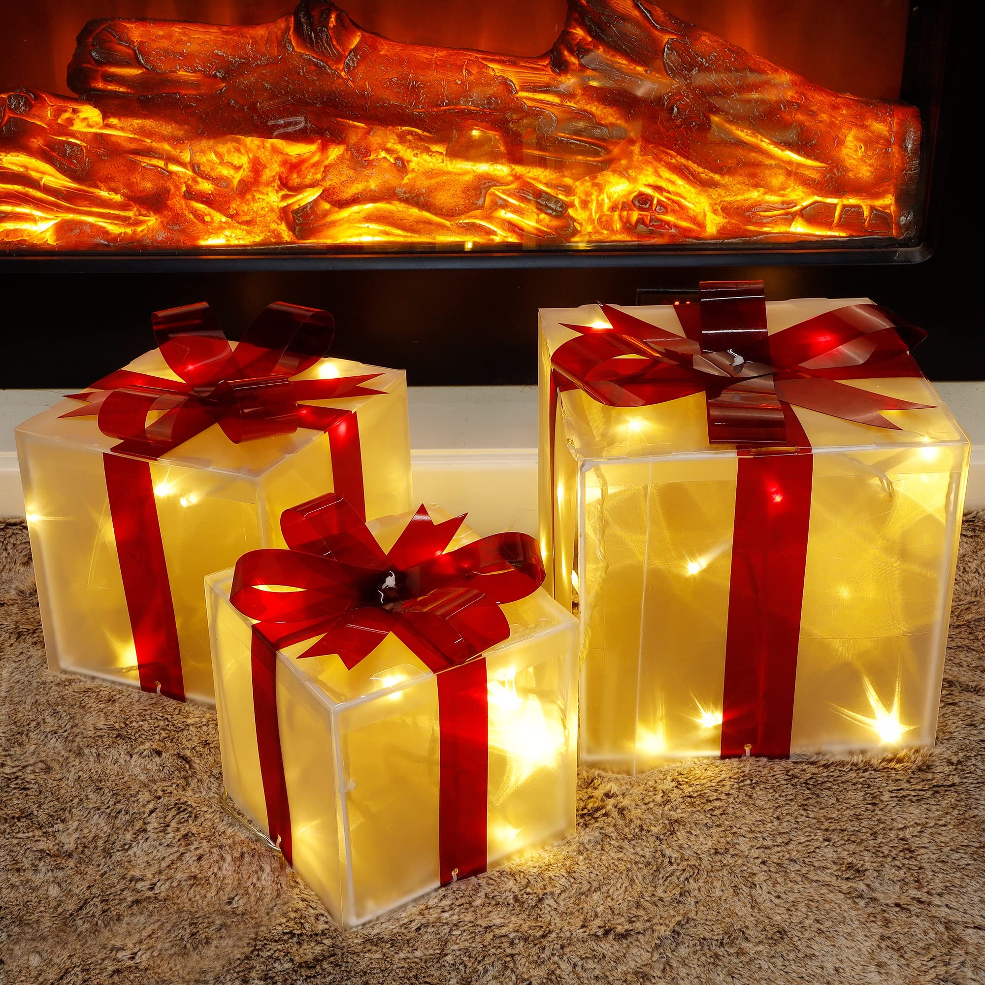 Set of 3 Christmas Lighted Gift Boxes