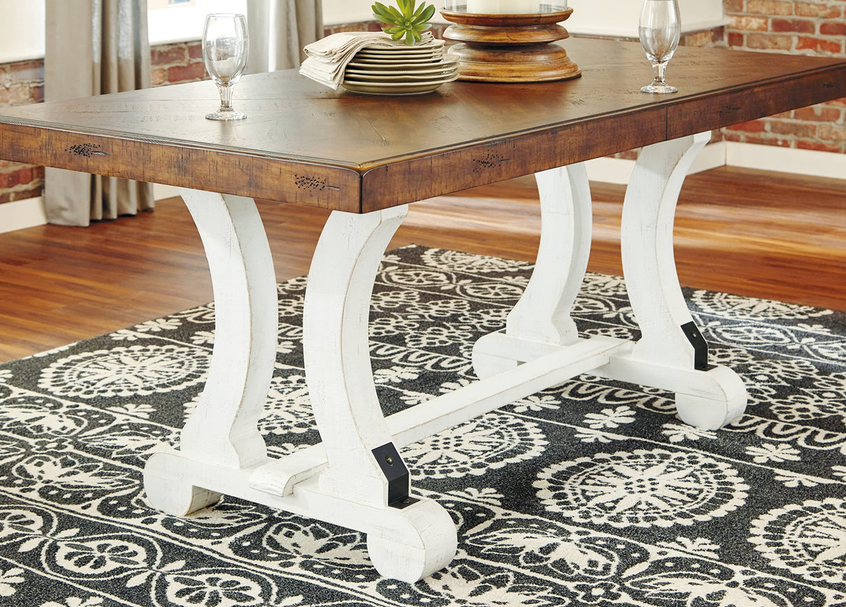 Valebeck Farmhouse Rectangular Extension Dining Table, White & Brown