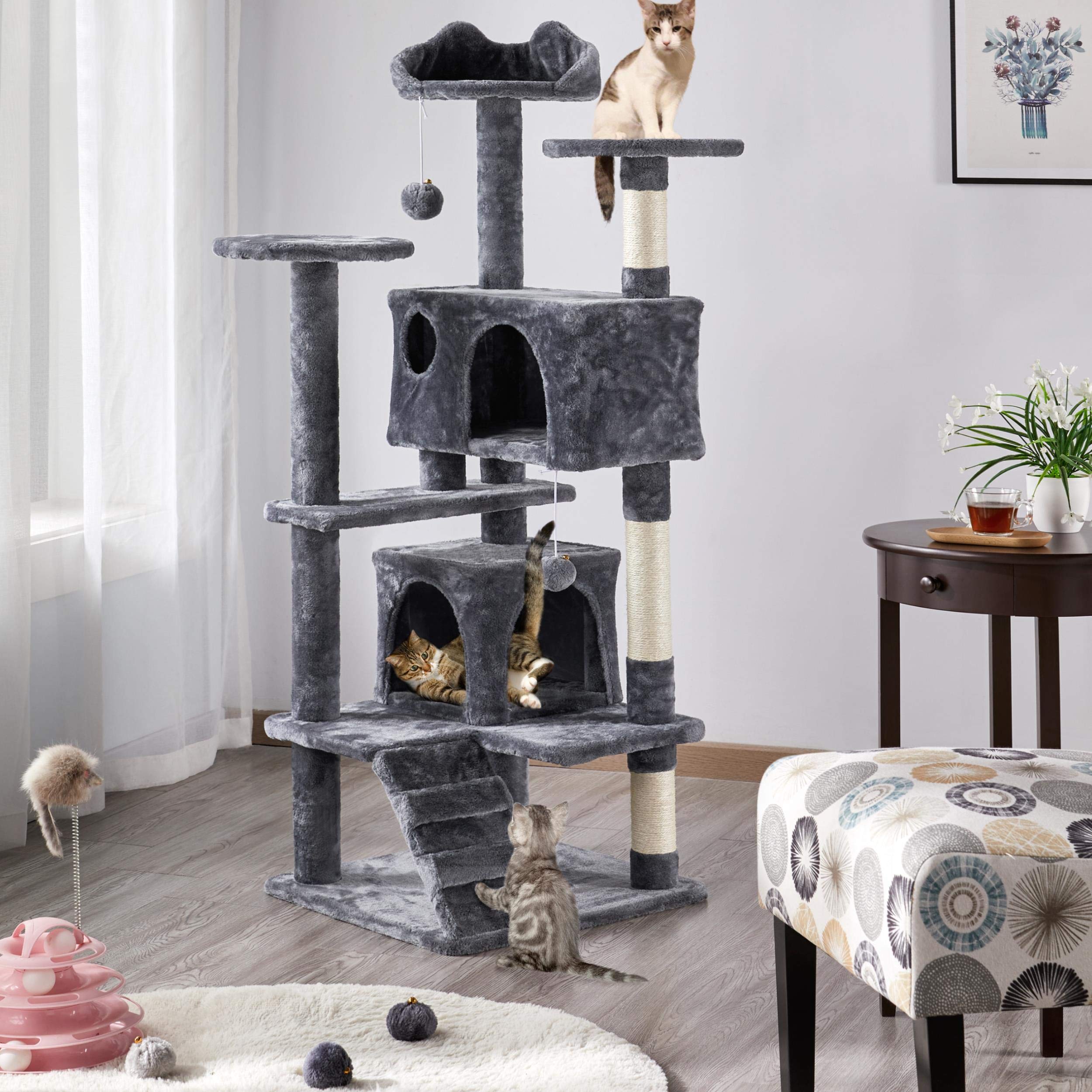 54in Cat Tree, Cat Tower w/Large Cat Condo Scratching Posts