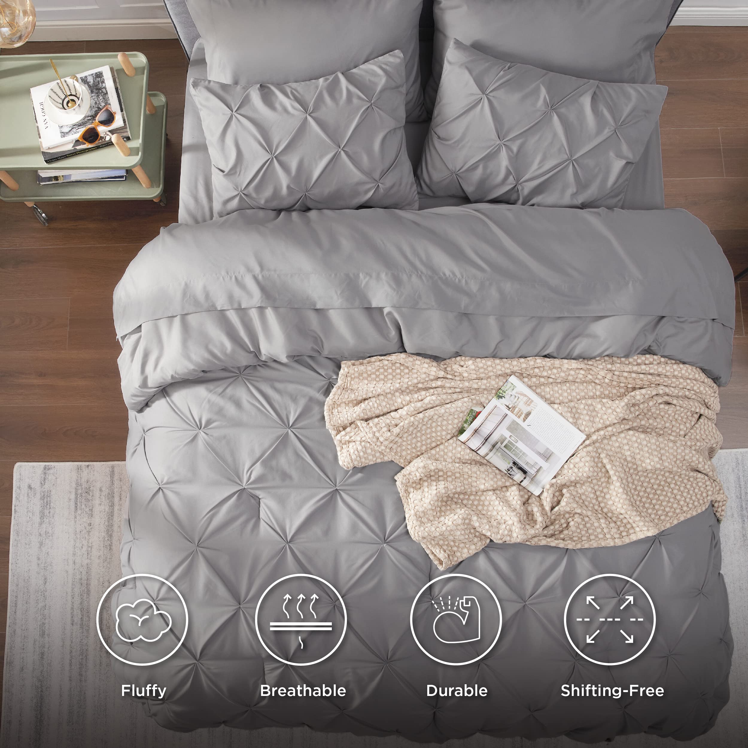 Queen Comforter Set - 7 Pieces Comforters Queen Size Grey
