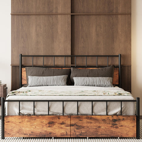 King Canopy Bed Frame with Wooden Headboard, King Size Bed Frame