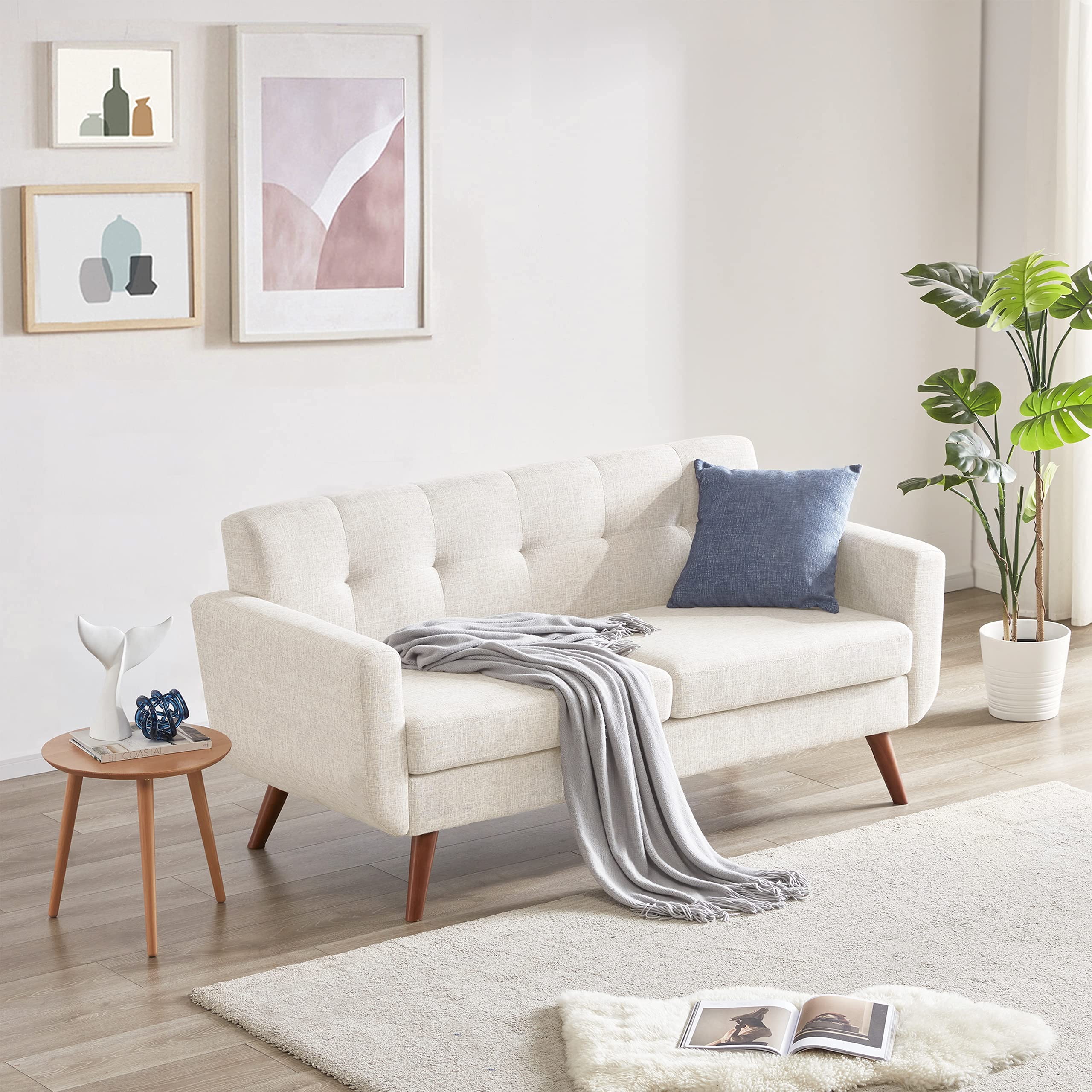 65" W Loveseat Sofa, Mid Century Modern Decor Love Seats Furniture, Button Tufted Upholstered Love Seat Couch