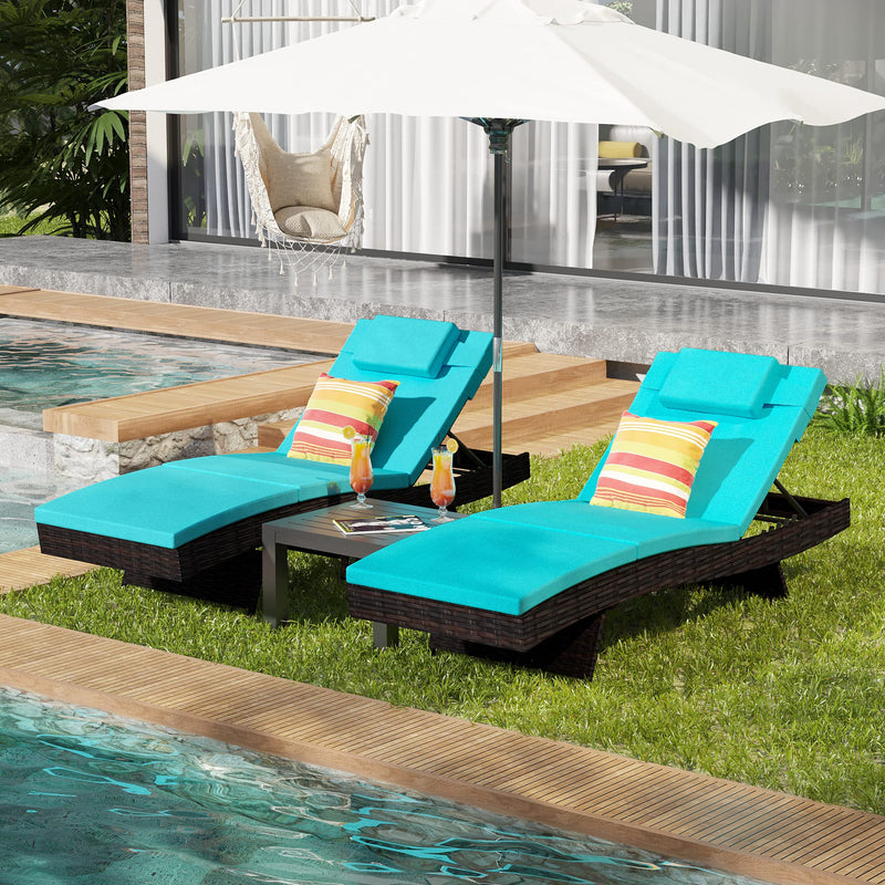 Chaise Lounge Set of 2, Rattan Wicker Patio Lounge Chairs for Outside
