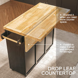 Rolling Kitchen Island Cart with Drop-Leaf Countertop, Barn 3Drawers